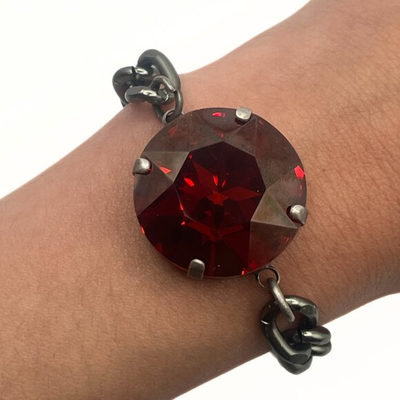 Handcrafted Large Siam Red Swarovski Crystal Chunky Chain Bracelet - Luxury Look - Picture 3 of 9
